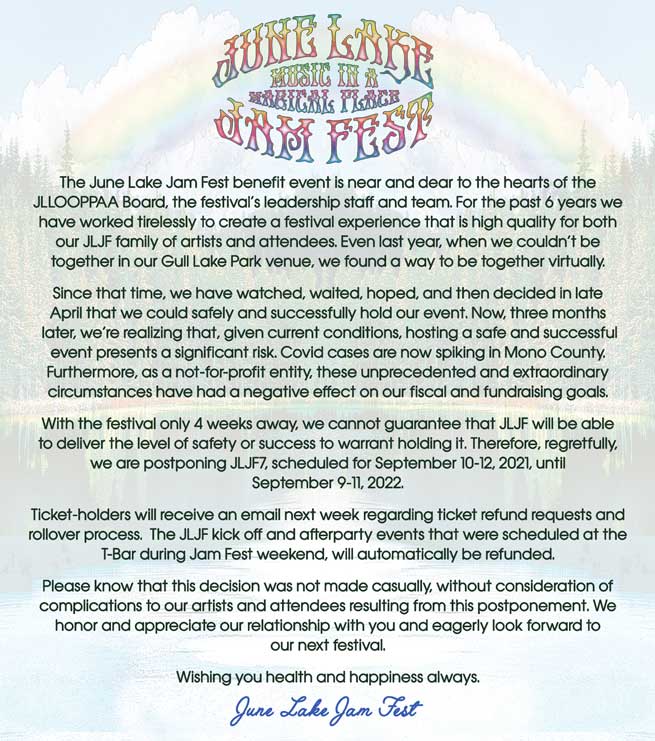 June Lake Jam Fest Postponed