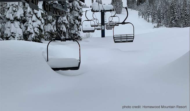 Homewood Mountain Resort ski lifts under snow