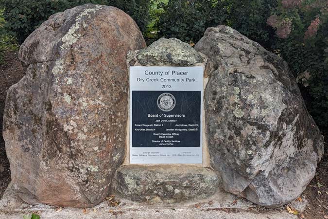 dedication plaque at Dry Creek Park