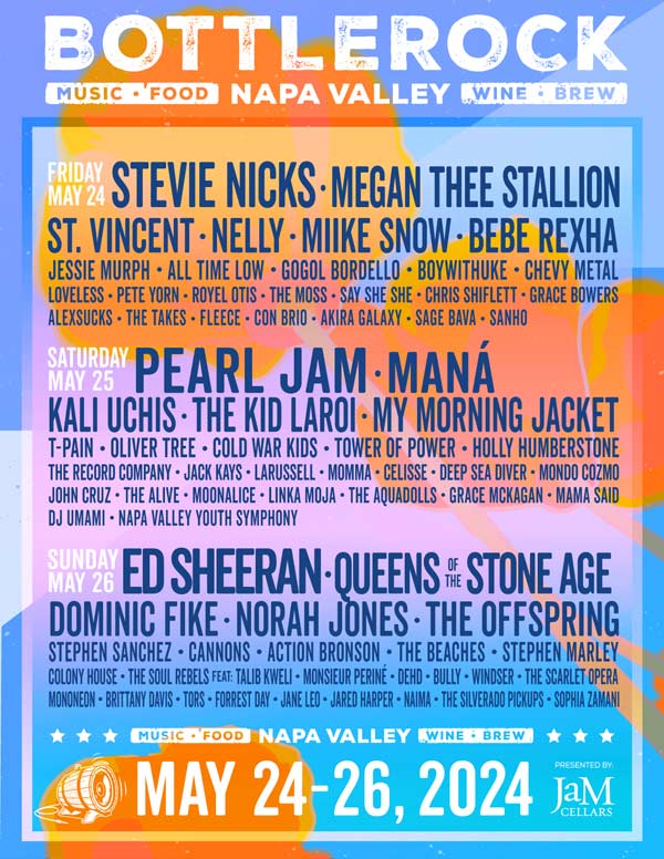 BottleRock Napa Valley 2024 daily lineups poster